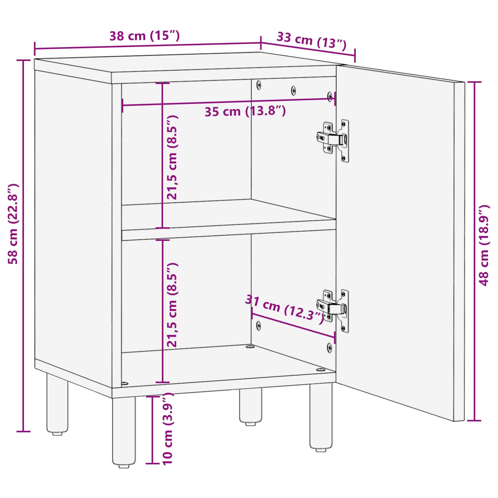 Badezimmerschrank mit Tür Weiß 38 x 33 x 58 cm Massivholz Mango