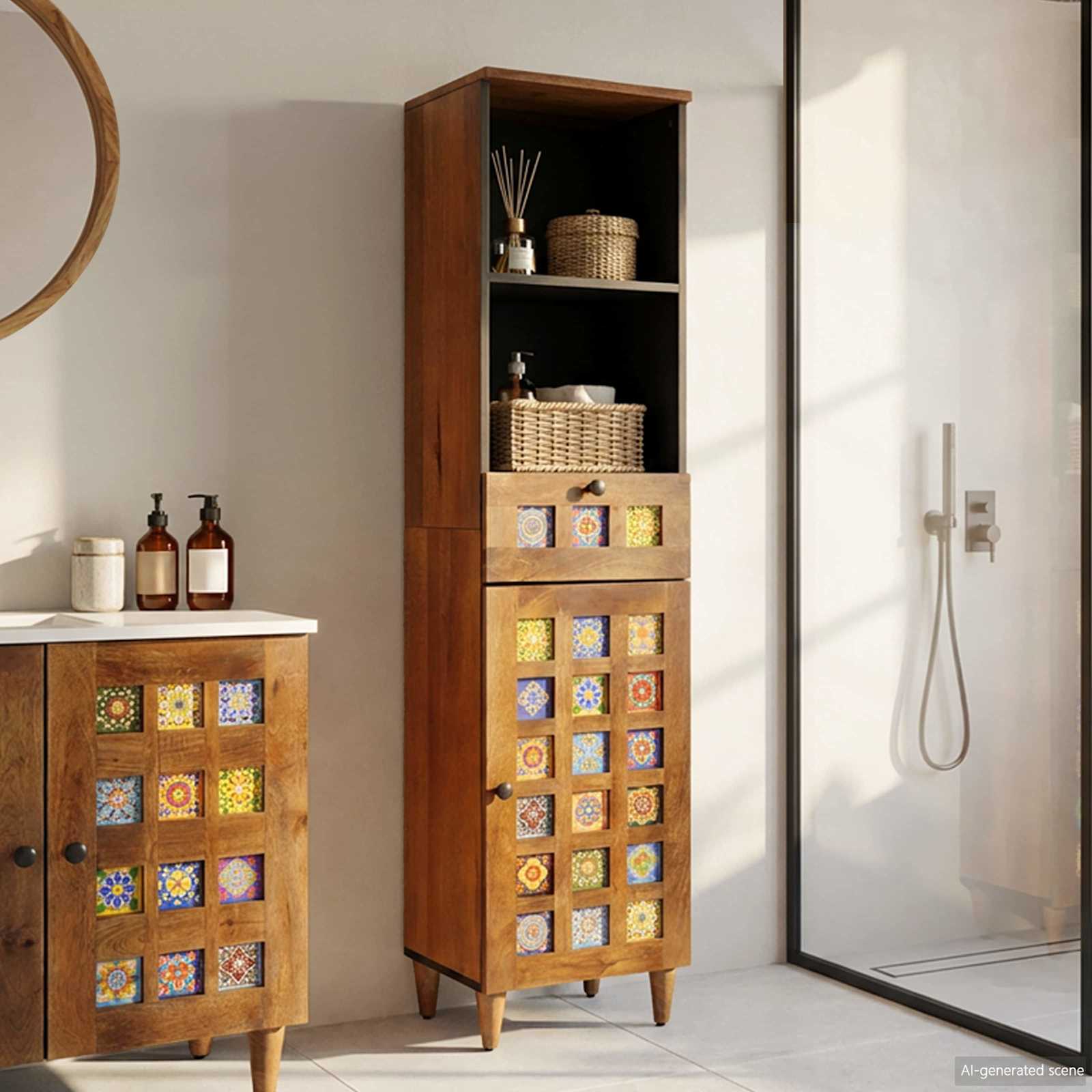 Badezimmerschrank mit Schubladen Walnuss 38 x 33 x 160 cm