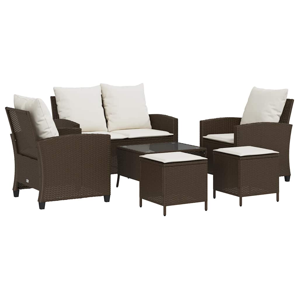 6-tlg. Garten-Sofagarnitur mit Kissen Braun Poly Rattan