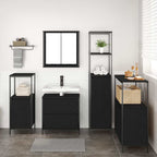 Badezimmermöbel-Set mit Regal 5 pcs Schwarz Holzwerkstoff