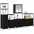 Badezimmermöbel-Set mit Regal 5 pcs Schwarz Holzwerkstoff