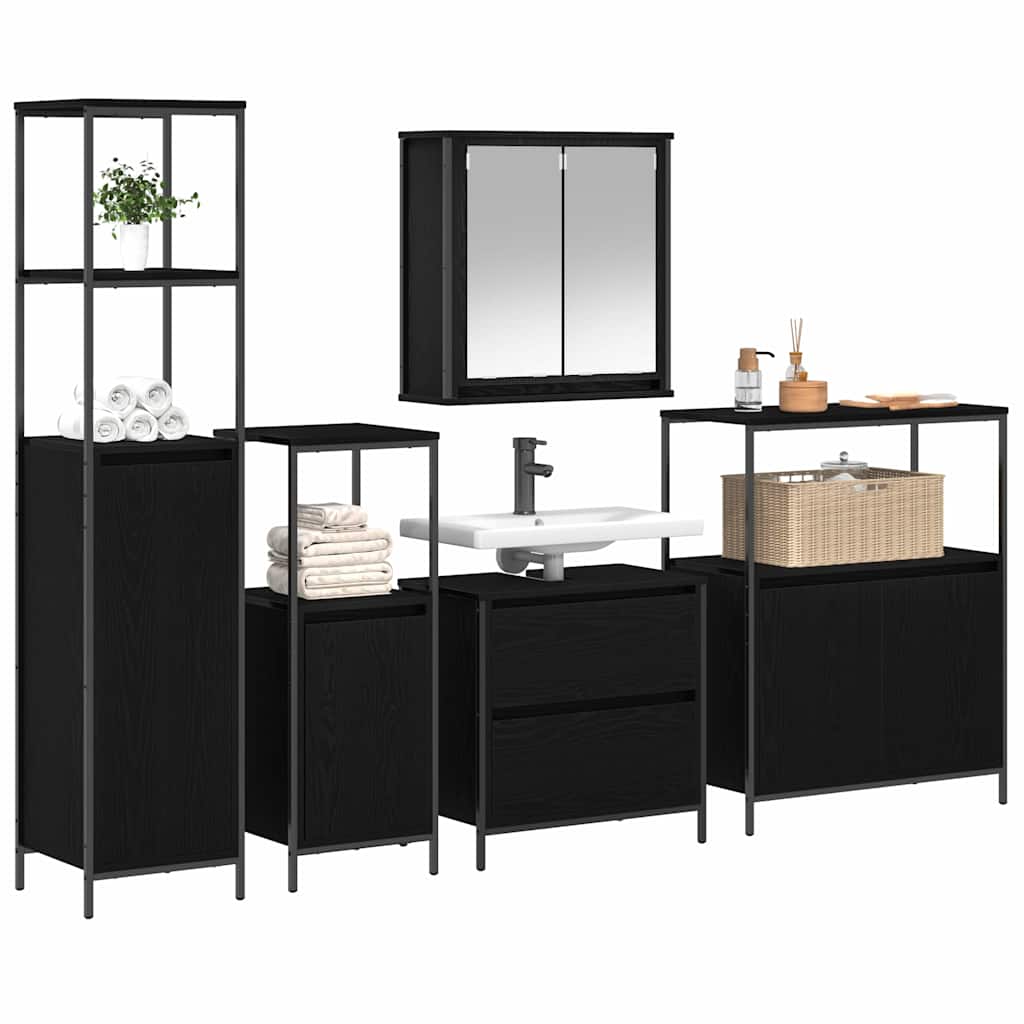 Badezimmermöbel-Set mit Regal 5 pcs Schwarz Holzwerkstoff