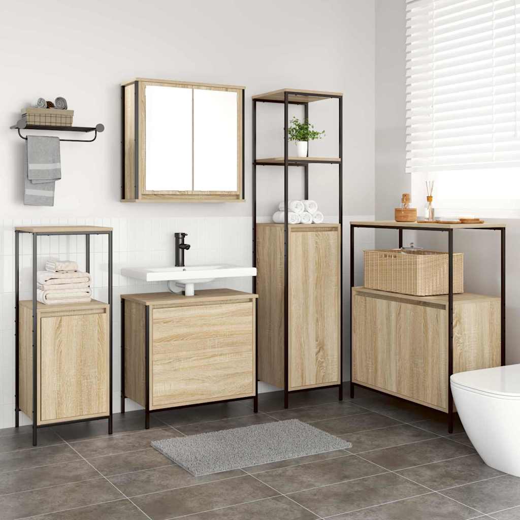Badezimmermöbel-Set mit Regal mit Tür 5 pcs Beige Holzwerkstoff