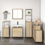 Badezimmermöbel-Set mit Regal mit Tür 5 pcs Beige Holzwerkstoff