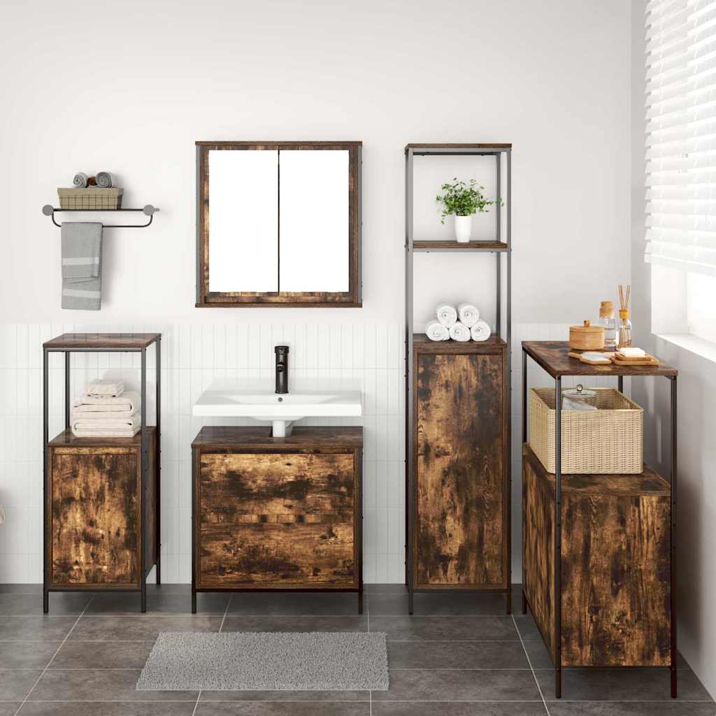 Badezimmermöbel-Set mit Regal mit Tür 5 pcs Braun Holzwerkstoff
