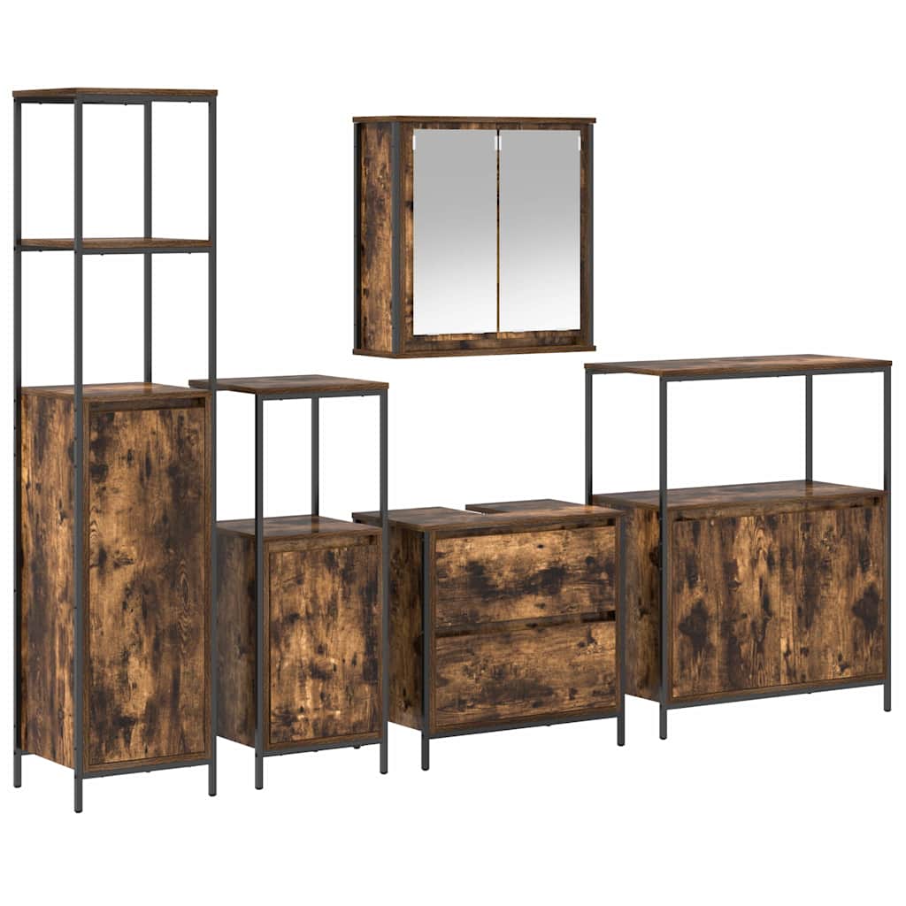 Badezimmermöbel-Set mit Regal mit Tür 5 pcs Braun Holzwerkstoff