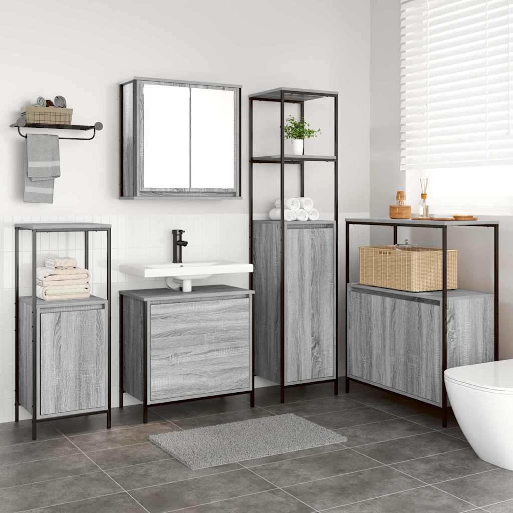 Badezimmermöbel-Set mit Regal mit Tür 5 pcs Grau Holzwerkstoff