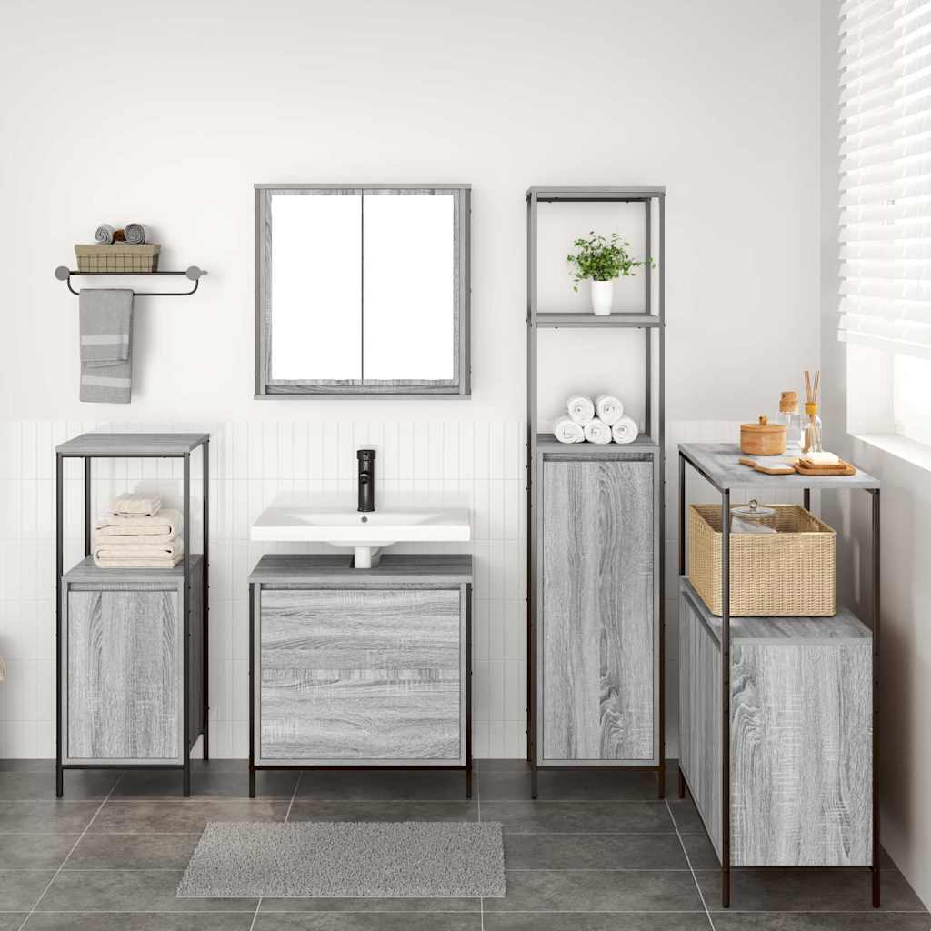 Badezimmermöbel-Set mit Regal mit Tür 5 pcs Grau Holzwerkstoff