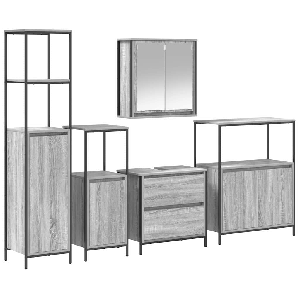 Badezimmermöbel-Set mit Regal mit Tür 5 pcs Grau Holzwerkstoff
