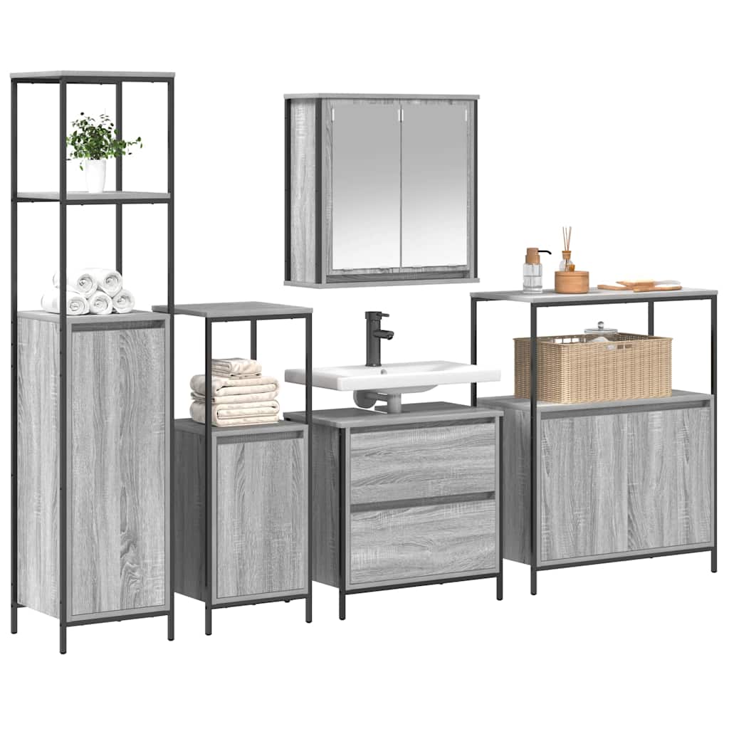 Badezimmermöbel-Set mit Regal mit Tür 5 pcs Grau Holzwerkstoff