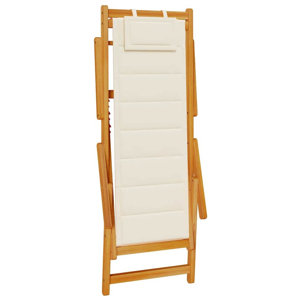 Strandstuhl mit Armlehnen Klappbar Creme Akazienholz Textilene