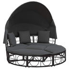 Outdoor-Loungebett mit Dach und Kissen Schwarz Poly Rattan