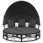 Outdoor-Loungebett mit Dach und Kissen Schwarz Poly Rattan