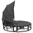 Outdoor-Loungebett mit Dach und Kissen Schwarz Poly Rattan