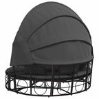 Outdoor-Loungebett mit Dach und Kissen Schwarz Poly Rattan