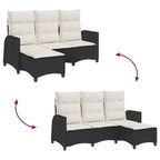 Gartensofa mit Liegefunktion Kissen L-Form Schwarz Poly Rattan