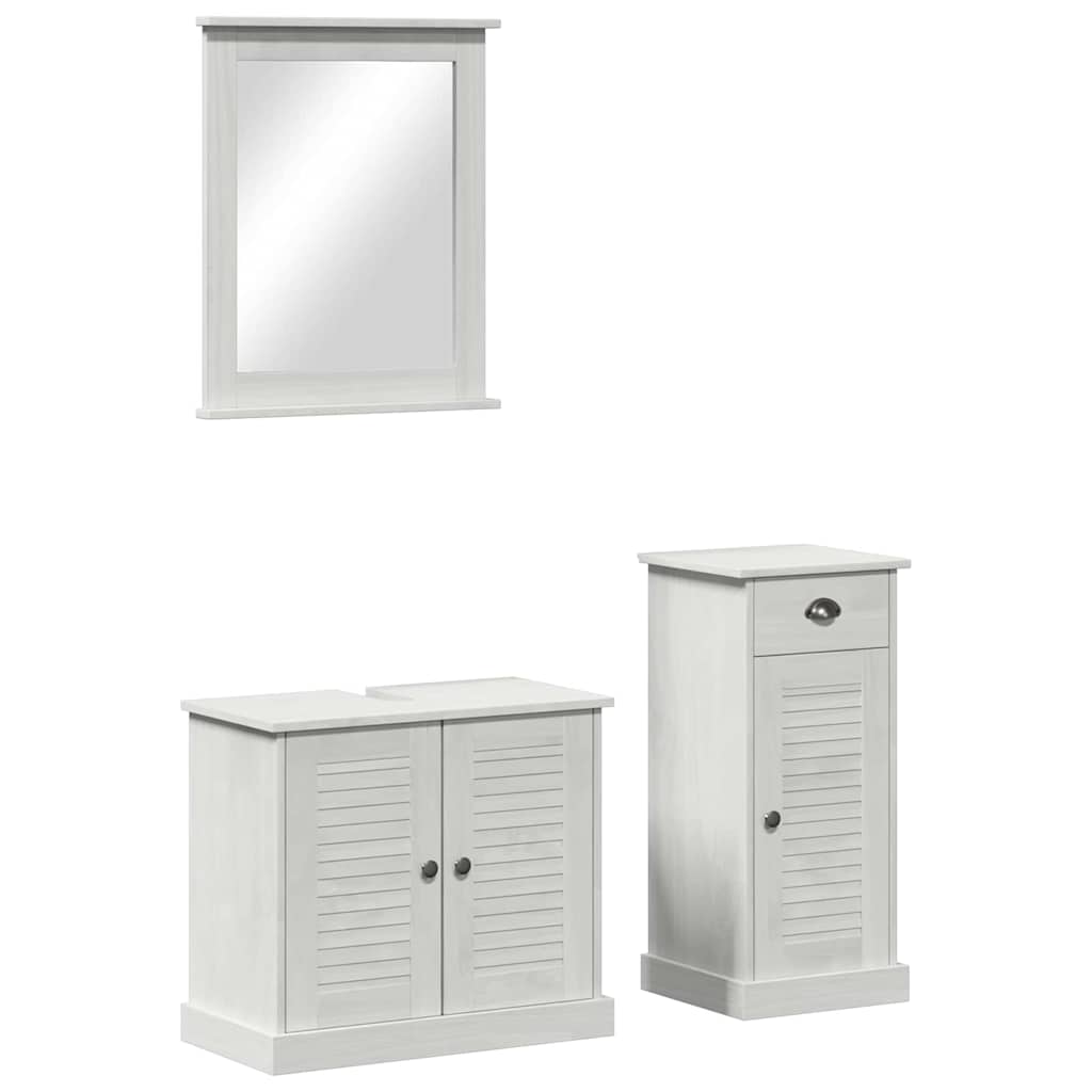 Badezimmermöbel-Set 3 pcs Antik Weiß Massives Kiefernholz