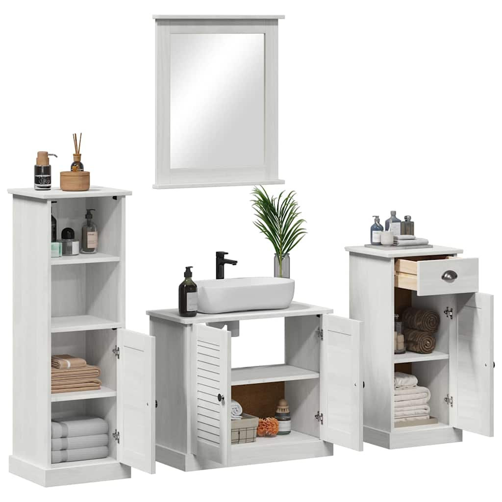 Badezimmermöbel-Set 4 pcs Antik Weiß Massives Kiefernholz