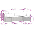 5-tlg. Garten-Sofagarnitur mit Kissen Hellgrau Poly Rattan