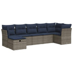7-tlg. Garten-Sofagarnitur mit Kissen Grau Poly Rattan
