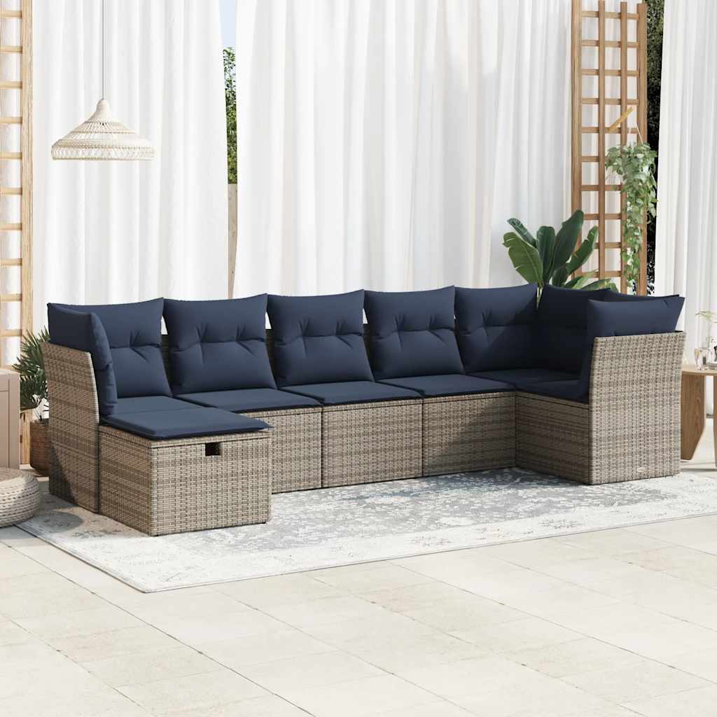 7-tlg. Garten-Sofagarnitur mit Kissen Grau Poly Rattan
