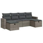 6-tlg. Garten-Sofagarnitur mit Kissen Grau Poly Rattan