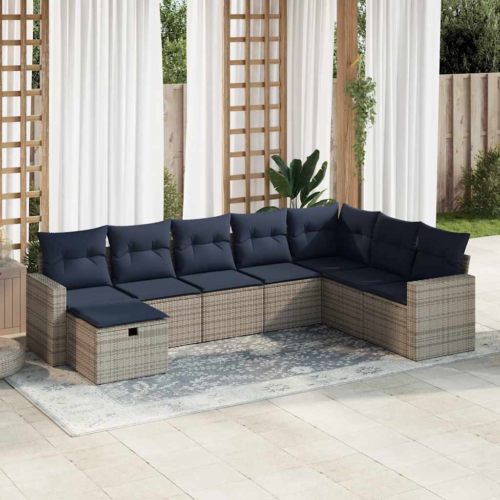 8-tlg. Garten-Sofagarnitur mit Kissen Grau Poly Rattan