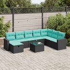 9-tlg. Garten-Sofagarnitur mit Kissen Schwarz Poly Rattan