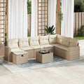 9-tlg. Garten-Sofagarnitur mit Kissen Beige Poly Rattan
