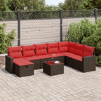 9-tlg. Garten-Sofagarnitur mit Kissen Braun Poly Rattan