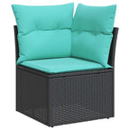 7-tlg. Garten-Sofagarnitur mit Kissen Schwarz Poly Rattan