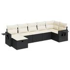 7-tlg. Garten-Sofagarnitur mit Kissen Schwarz Poly Rattan