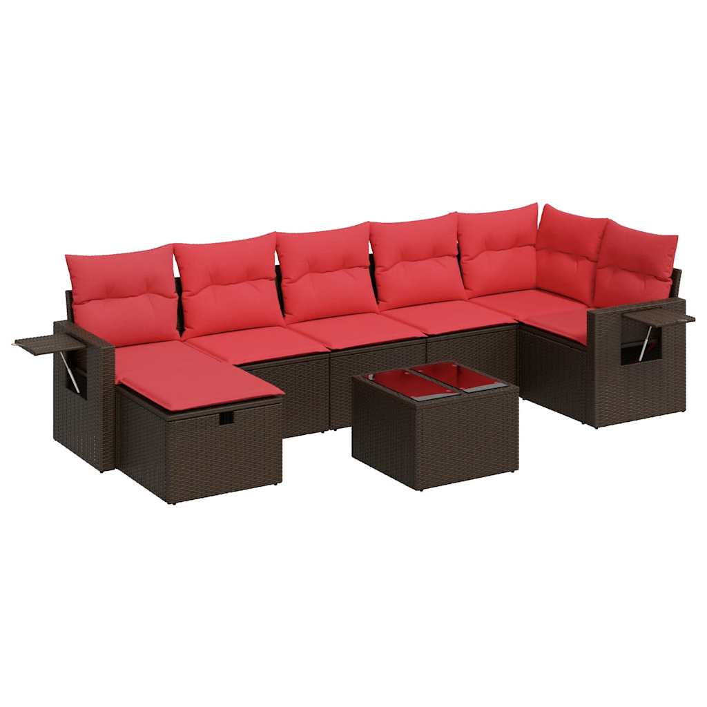 8-tlg. Garten-Sofagarnitur mit Kissen Braun Poly Rattan