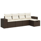 5-tlg. Garten-Sofagarnitur mit Kissen Braun Poly Rattan