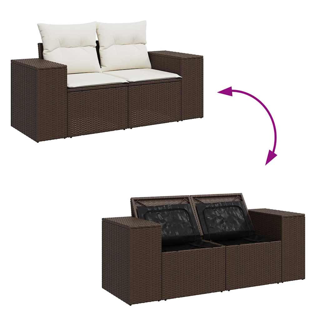 5-tlg. Garten-Sofagarnitur mit Kissen Braun Poly Rattan