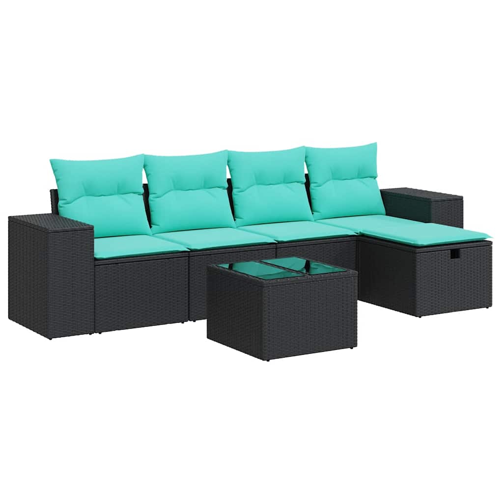 6-tlg. Garten-Sofagarnitur mit Kissen Schwarz Poly Rattan
