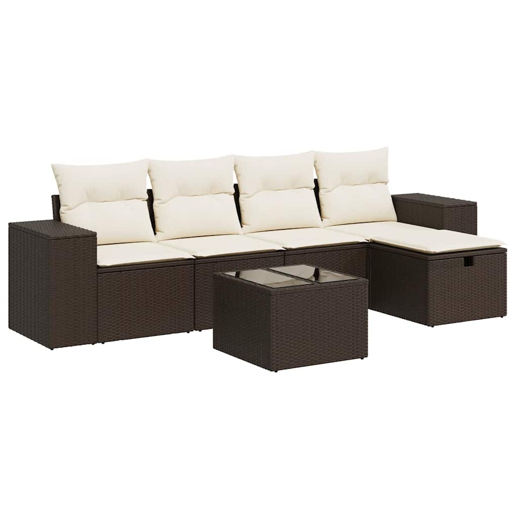 6-tlg. Garten-Sofagarnitur mit Kissen Braun Poly Rattan