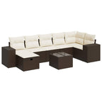 8-tlg. Garten-Sofagarnitur mit Kissen Braun Poly Rattan