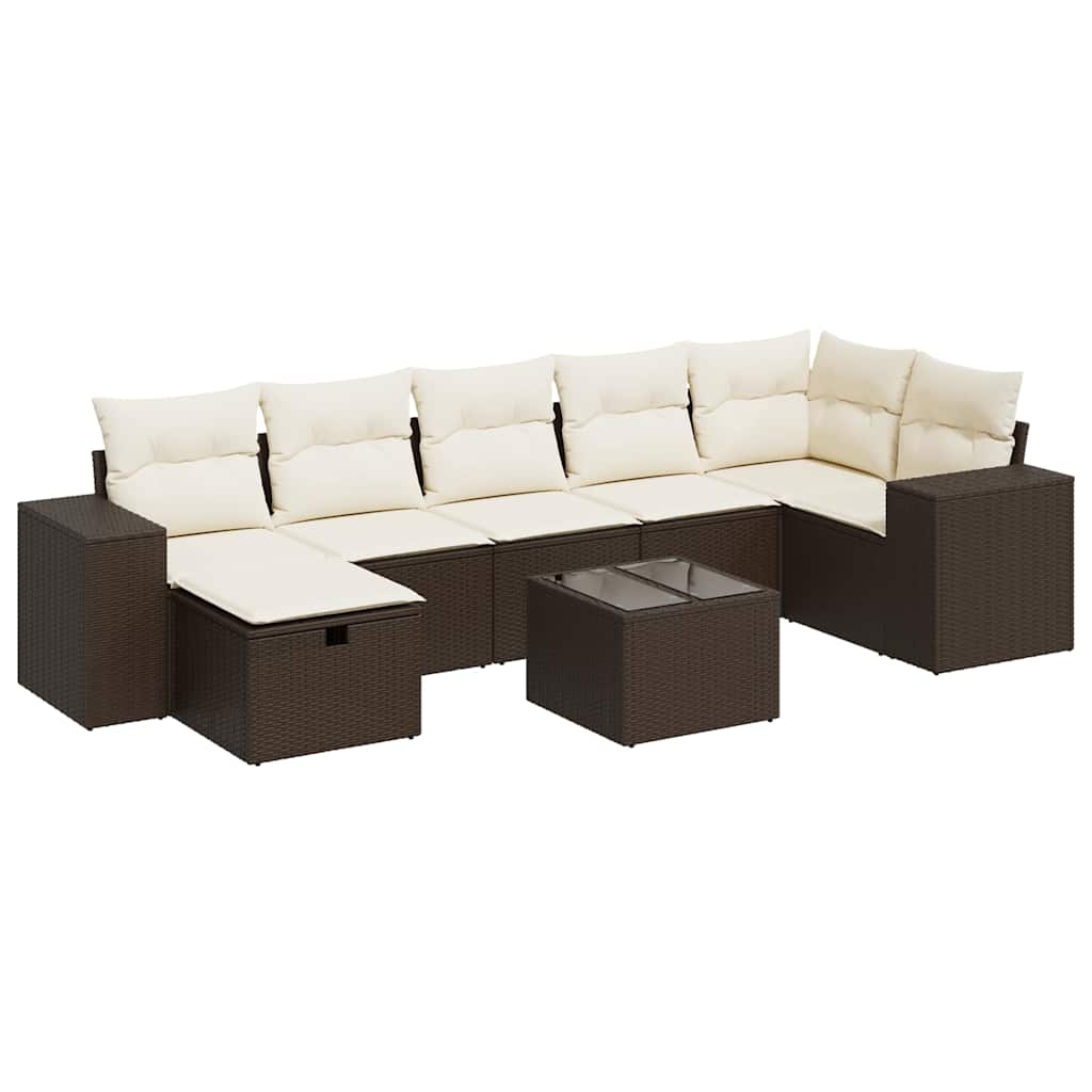 8-tlg. Garten-Sofagarnitur mit Kissen Braun Poly Rattan