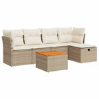 6-tlg. Garten-Sofagarnitur mit Kissen Beige Poly Rattan