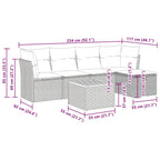 6-tlg. Garten-Sofagarnitur mit Kissen Grau Poly Rattan