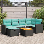 7-tlg. Garten-Sofagarnitur mit Kissen Schwarz Poly Rattan