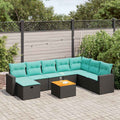 9-tlg. Garten-Sofagarnitur mit Kissen Schwarz Poly Rattan
