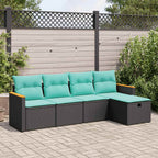 5-tlg. Garten-Sofagarnitur mit Kissen Schwarz Poly Rattan