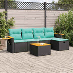 6-tlg. Garten-Sofagarnitur mit Kissen Schwarz Poly Rattan