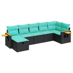 7-tlg. Garten-Sofagarnitur mit Kissen Schwarz Poly Rattan
