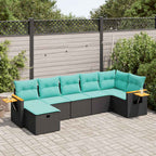 7-tlg. Garten-Sofagarnitur mit Kissen Schwarz Poly Rattan