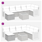 8-tlg. Garten-Sofagarnitur mit Kissen Grau Poly Rattan
