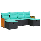 6-tlg. Garten-Sofagarnitur mit Kissen Schwarz Poly Rattan