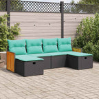 6-tlg. Garten-Sofagarnitur mit Kissen Schwarz Poly Rattan